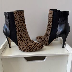 White House Black Market Leopard and Black Heeled Boots size 6.5